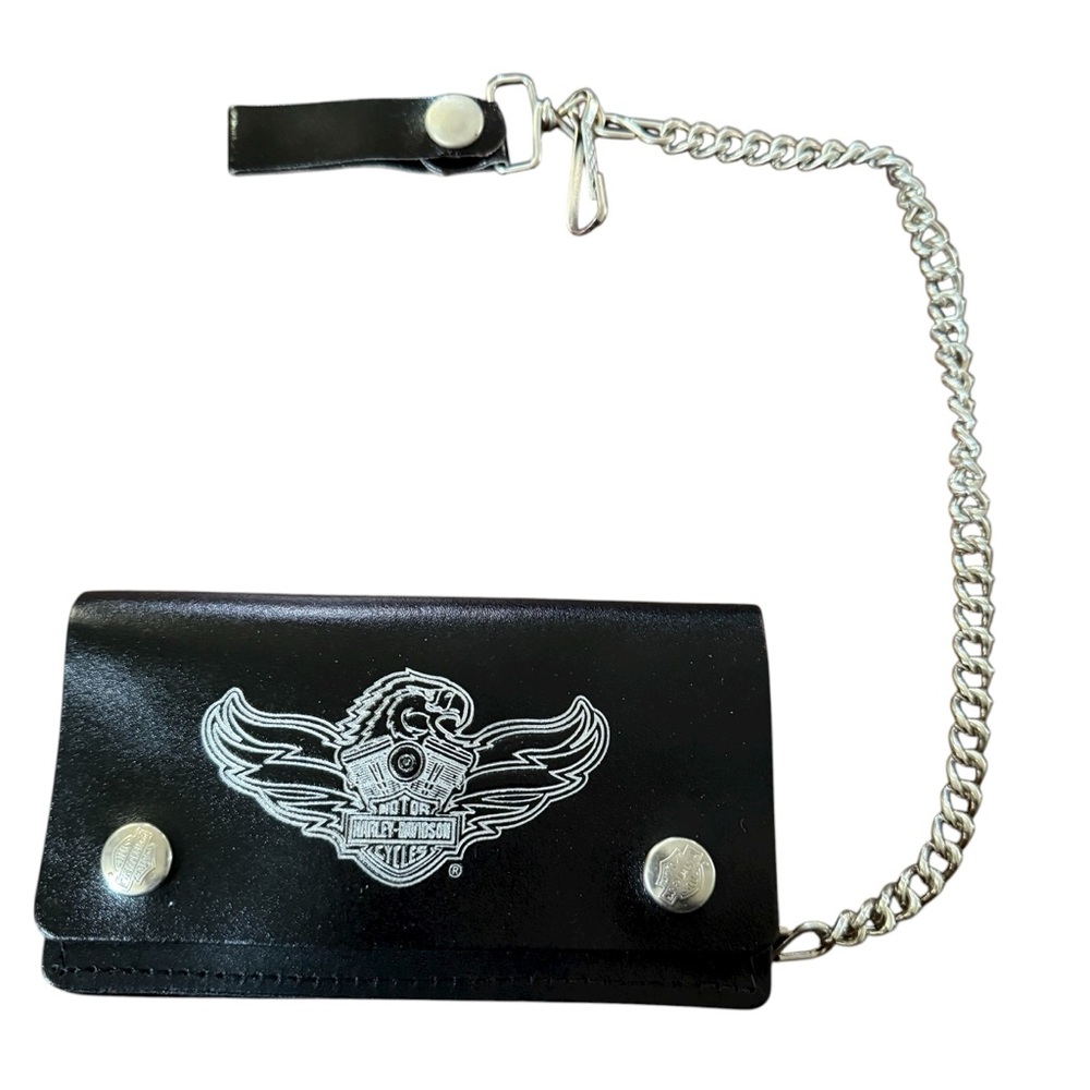 Vintage Harley Davidson Leather Chain Wallet Black Made in USA Licensed